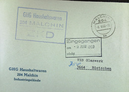 Fern-Brief Mit ZKD-Kastenstpl. "GHG Haushaltswaren 204 MALCHIN" 6.6.69 An Glaswerk Rietschen/RECICY Mit Eing-Stpl - Storia Postale