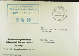 Fern-Brf Mit ZKD-Kastenst. "GHG Lebensmittel, Obst U. Gemüse Saalkreis 402 Halle" 16.10.65 An GHG Lebensmittel Bautzen - Centrale Postdienst