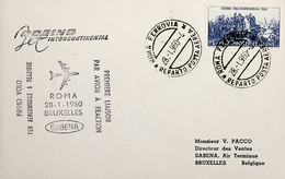 1960 Itália 1st Sabena Jet Flight Rome - Brussels - Poste Aérienne