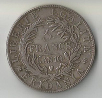 ITALIE - REPUBLIQUE SUBALPINE  5 FRANCS AN 10 ARGENT - Napoléonniennes