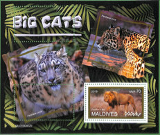 A2165 - MALDIVES - ERROR: MISPERF Souvenir Stamp Sheet - 2019 Lions, Panthers, Big Cats - Altri & Non Classificati