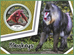 A2170 - MALDIVES - ERROR: MISPERF Souvenir Stamp Sheet - 2019, Monkeys - Chimpancés