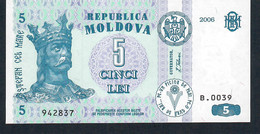 MOLDOVA  P9e  5  LEI    2006  #B.0039    UNC. - Moldavie
