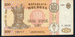 MOLDOVA  P15a 100  LEI    1992  #F.0028     VF NO P.h. - Moldawien (Moldau)