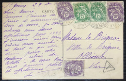 Carte Postale Tarif à 40c Blanc N° 111x2 & 233x3 Dont 1 Obl Griffe Linéaire D'Ollioules RR - 1900-29 Blanc