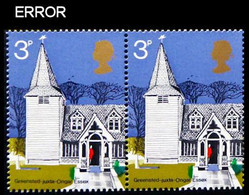 CV:€57.20 Great Britain 1972 Churches Greensted Juxta Ongar Essex 3p PAIR ERROR:no Emboss No Phosphor - Variedades, Errores & Curiosidades