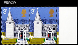 CV:€57.20 Great Britain 1972 Churches Greensted Juxta Ongar Essex 3p MARG.PAIR ERROR:no Emboss No Phosphor - Abarten & Kuriositäten