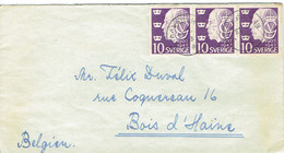 Strip Of 3 Stamps King Gustav V Profile 10 On Cover From Stockholm To Belgium (year 1947) - Andere & Zonder Classificatie