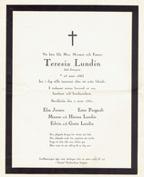 Death Announcement Of Teresia Lundin (född Grönqvist) 1865-1950 Stockholm 2 Mars 1950 - Overlijden