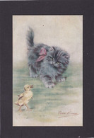 Cat Card -   Kitten With Chick.    Persis Kirmse.   R Tuck. - Katzen