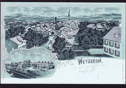1901 Gelaufene Mondschein Litho Gruss Aus Wetzikon Mit Eisenbahn. Gestempelt Ober-Wetzikon - Wetzikon