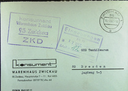 Fern-Brief ZKD-Kastenst. "konsument Warenhaus 95 Zwickau" 20.7.62 An GHG Textil Dresden Mit Eing-Stpl. - Brieven En Documenten