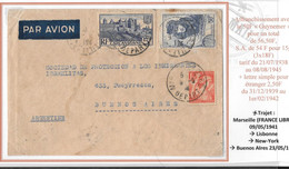 LATI - FRANCE Zone Libre 1941 Marseille Airmail Cover > ARGENTINA Guynemer Stamp - Via ITALIA Roma - Not PANAM To Avoid - Vliegtuigen