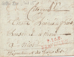1798 - LAC DE ST SAVINIEN POUR NIORT EN PORT PAYE MP "P16P S SAVINIEN  32X9 EN ROUGE - 1792-1815: Départements Conquis