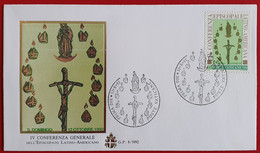 VATICANO VATIKAN VATICAN SANTO DOMINGO DOMINICAN REPUBLIK 1992 IV CONFERENCE EPISCOPATO LATINO AMERICANO FDC - Storia Postale