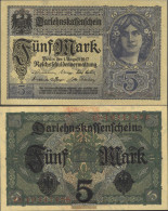 German Empire Rosenbg: 54b, 8stellige Kontrollnummer, Vs. Graublau Used (III) 1917 5 Mark - 5 Mark