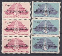 Levant - 1943 - 6f50+48f50,10f+100f Resistance Strips Of 3 - MNH - Unused Stamps