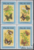 Palau-Inseln 168-171 Viererblock (kompl.Ausg.) Postfrisch 1987 Schmetterlinge + Pflanzen - Palau