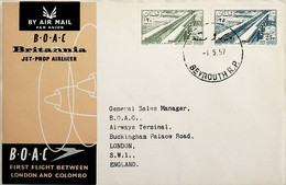 1957 Lebanon 1st BOAC Flight London - Colombo. Britannia Jet-Prop Airliner (Link Between Beirut And London - Return) - Libanon