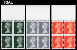 GREAT BRITAIN 1997 Machin D.green (2p) L.grey (29p) Flame (1st)TRIAL MARG.PRINT 4-BLOCKS:3 - Ensayos, Pruebas & Reimpresiones