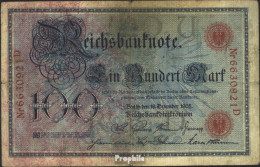 Deutsches Reich Rosenbg: 23b, Kontrollnummer 29 Mm Lang Gebraucht (III) 1905 100 Mark - 100 Mark