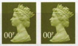 GREAT BRITAIN 2002 QII Machine 00 (6p) Yellow-Olive TRIAL IMPERF.PAIR - Essais & Réimpressions