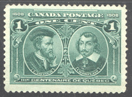 1908  Quebec City Tercentenary  1 ¢ Jacques Cartier And Champlain  Scott 97  MNH ** Gum Bend - Neufs
