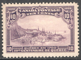 1908  Quebec City Tercentenary  10 ¢  Quebec In 1700  Scott 101 MH * - Neufs