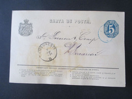 Rumänien 7. Juni 1875 Ganzsache P 7 Mit Blauem Stempel!! Und Ank. Stempel Bucuresti Geschrieben In Craiova - 1858-1880 Moldavië & Prinsdom