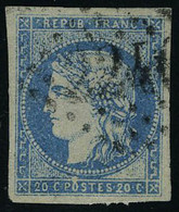 Oblitéré N° 44A, 20c Bleu Type I, T.B. Signé Brun - Other & Unclassified