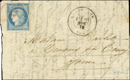 Càd Rouge PARIS SC 16 NOV 70 / N° 37 Sur Lettre Pour Toucy (Yonne). Au Recto, Càd De Passage LUZARCHES (72) 20 NOV. 70.  - Guerra De 1870