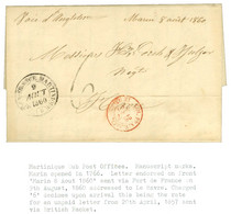 Lettre Avec Très Long Texte Daté De Marin Ile Martinique Le 8 Août 1860 Pour Le Havre. Au Recto, Marque Manuscrite MARIN - Correo Marítimo
