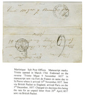 Lettre Avec Texte Daté à La Trinité Le 8 Novembre 1857 Pour Paris. Au Verso, Marque Manuscrite '' Trinité Mque 9 Novembr - Correo Marítimo