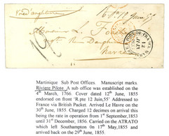 Marque Manuscrite '' R.Pe 12 Juin 55 '' (Rivière Pilote) (J N°1) Sur Enveloppe Pour Le Havre. Au Recto, Càd FORT DE FRAN - Correo Marítimo