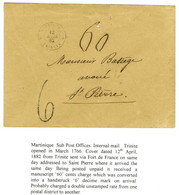 Càd MARTINIQUE / TRINITE Sur Lettre 2 Ports Pour St Pierre. Au Recto, Taxe Tampon 6. 1882. - TB / SUP. - R. - Correo Marítimo