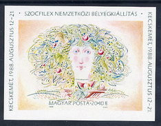 HUNGARY 1988 SOZPHILEX Exhibition Imperforate Block MNH / **.  Michel Block 196B - Blocs-feuillets