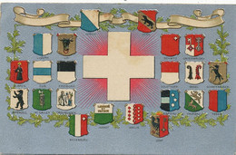 Carte Gaufrée Blasons Des Cantons Suisses. Tessin, Graubunden , Waadt , Neuenburg , Genf , Aargau , Thurgau Etc - St. Anton
