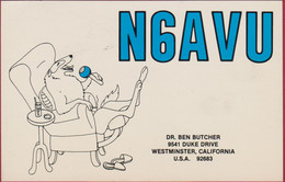 QSL Card Amateur Radio Funkkarte N6AVU Ben Butcher Westminster California 1981 Humour Dog Singing Humor Chien Hund USA - Amateurfunk