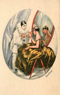 Art Déco Art Nouveau Jugendstil * CPA Illustrateur LOMBARD * N°2134 * Pierrot & Femme * Robe Mode - Autres & Non Classés