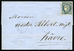 1861, Cérès 25 Bleu Cachet D'ambulant BP1° Sur Lettre - 1849-1850 Ceres