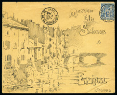 1891, Magnifique Lettre Décorée D'un Dessin De L'illustrateur Français - 1876-1898 Sage (Tipo II)