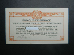 Certificat Versement D'Or Pour La Défense Nationale Banque De France 1915 - Documentos