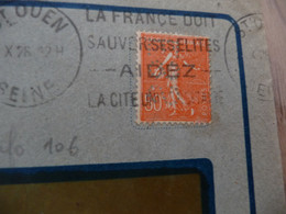 Lettre France Perforé Seul Sur Lettre établissement Siegel Saint Ouen 50c Rouge  Semeuse - Other & Unclassified