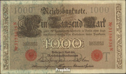 Deutsches Reich Rosenbg: 45b, Rotes Siegel 7stellige Kontrollnummer, 1917-11/1918 Gebraucht (III) 1910 1.000 Mark - 1000 Mark