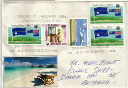 Belle Lettre De L'île NAURU,Océan Pacifique,avec Oblitération Spéciale "Nauru 31 Jan.1988, 20th Anniv.of Independence" - Islands
