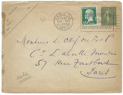 ENVELOPPE / ENTIER POSTAL 15c VERT SEMEUSE & 10c VERT PASTEUR / PARIS 112 RUE AMELOT POUR PARIS - Umschläge Mit Aufdruck (vor 1995)