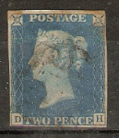 Great Britain 1840  2d Blue D H Four Margin Fine Used Price Includes Registered Delivery - Usados