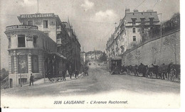 VAUD  LAUSANNE Av. RUCHONNET  **RARETÉ** Animée - HOTEL- BIERE CARDINAL - Circulée En 1908 Vers Nyon - Bière