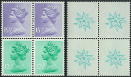 GREAT BRITAIN Machin Se.tenant 12½/15½ 4-BLOCK ERROR:print On Reverse Gum Dble.star - Varietà, Errori & Curiosità