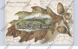 0-6104 WASUNGEN, Präge-Lithographie, Ortsansicht Im Eichenblatt - Wasungen